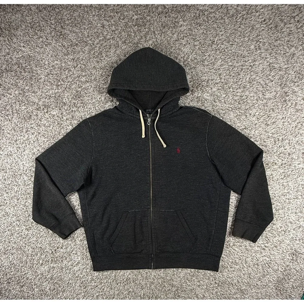 Polo Ralph Lauren Full Zip Hoodie XXL Charcoal Gray Cotton Blend Pony Logo